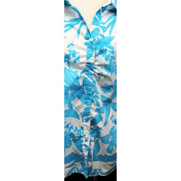 White Stage Woman's Sleeveless Collard Button Up Floral White Blue 3XL Tropical - Picture 6 of 11